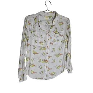 Maeve Anthropologie Women's 2 Jungle Print Button Up White Tiger Monkey Boho Top
